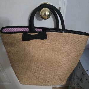 Bath Body Works Bow  Gingham straw tote bag